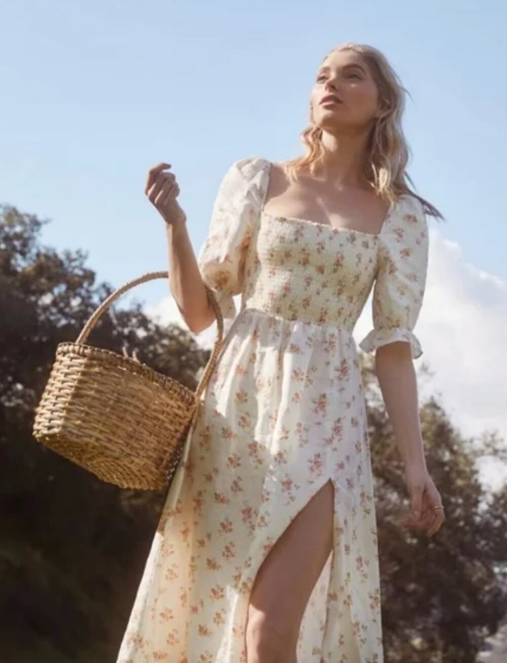 Reformation Marabella cream floral smocked midi dress